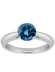 1.10 Ct Round Blue SI1/SI2 Diamond 14K White Gold Solitaire Ring