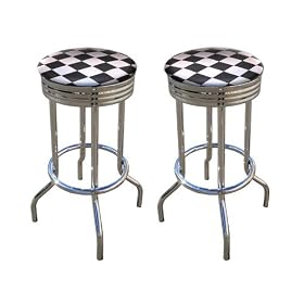 Click here to buy 2 MAN CAVE Nascar Checker Racing Flag 29'' Specialty Chrome Barstools Bar Stools by The Furniture Cove.