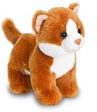 Original Keel Toys Plüschkatze, rot - weiß Plüschtier mit Soundfunktion, Kuscheltier ca. 12 cm