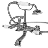 American Bath Factory F1-1112-CH-F9-9200-PL-CH F1-1112 Deck Mount Bathtub Faucet, Porcelain Lever Ha