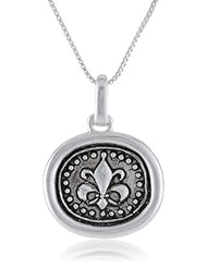 Sterling Silver "with out Courage All Other Virtues Lose Their Meaning-Churchill" Antique Silver Reversible Pendant Necklace with Fleur-de-Lis, 18"