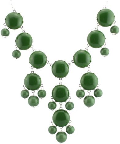 Silver Tone Chain New Color Bubble BIB Statement Fashion Necklace - Dark Green