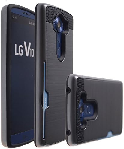 Case Art Plus [Full Degree Protection] Transparent Tempered Glass Screen Protector Film [Card Slot Bumper] Super Slim Fit Light Case for LG V10 (Titanium Grey)