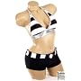 Sexy Trendy Cute Summer Black White Stripe Print Halter Top Boyshort Bikini Bathing Suit Swimsuit Swimwear