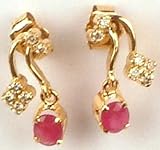 Faceted Ruby Earrings with Diamonds - 14 K Gold