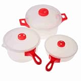 from Professional Cooks 3 Microwave Saucepans with Red Coloured Lids & Handles, Skillet Pot, Casserole Pot - 2.8, 2 and 1 Litre