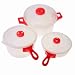 from Professional Cooks 3 Microwave Saucepans with Red Coloured Lids & Handles, Skillet Pot, Casserole Pot - 2.8, 2 and 1 Litre