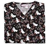 Scrub Works Medical Uniforms Collecting Candies 100% Cotton Halloween V-Neck Scrub Top