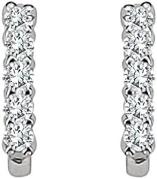 0.30 Carat G-H SI2 Round Diamond 5 Stone Hoop Huggies Women Pair Stud Earring 14K White Gold