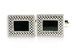 Classic Onyx Cufflinks in Silver Frame with Presentation Box