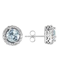 Aquamarine and Diamond Earrings 14k White Gold