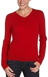  : Red Moon Women's 100% Cashmere Long Sleeve V-Neck Sweater, Red, Small