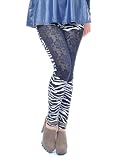 Anna-Kaci S/M Fit Black White Zebra Print Nylon Legging Pants w Lace Detailing
