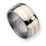 Titanium 14k Gold Inlay 10mm Polished Comfort Fit Wedding Band (Size 6-13)