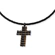 Stainless Steel Wood and Black Color IP-plated Cross Pendant Necklace