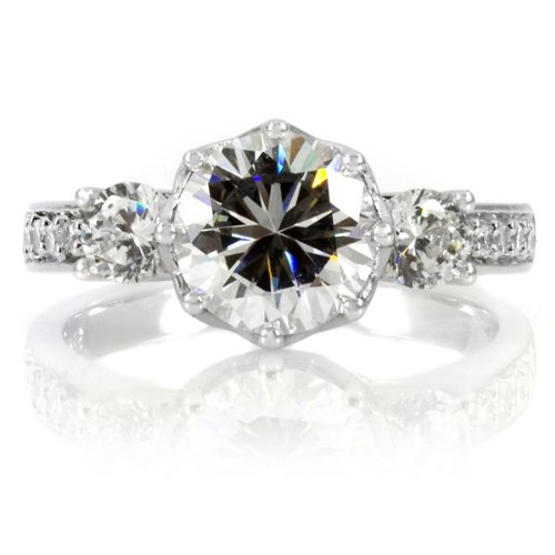 Renalde’s Engagement Ring – 3 Stone Flower Set CZ – Round Cut CZ 925 Sterling Silver, 2 Carat