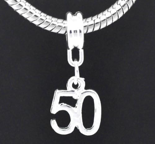 European Style Happy 50th Birthday Dangle Charm Bead. Compatible With Troll, Zable, Baigi, Chamilia, And Many More Charm Bracelets.