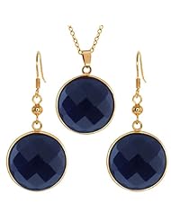 20mm Stunning Blue Color Jadelite Faceted Round Pendant and Earrings Set