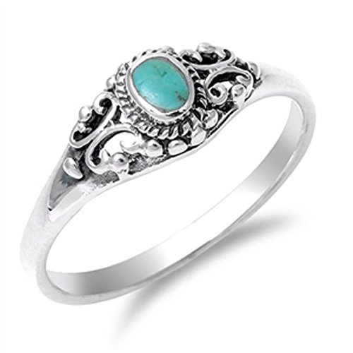 Sterling Silver Women's Simulated Turquoise Filigree Ring (Sizes 4-10)