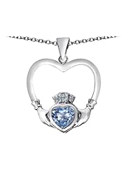 Celtic Love By Kelly (tm) Celtic Claddagh Heart Pendant with Heart Shape Simulated Aquamarine in 925 Sterling Silver
