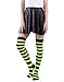 Women’s Extra Long Striped Socks Over Knee High Opaque Stockings (Black & Lime Green)