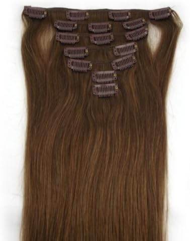 CLIP IN REMY REAL HUMAN HAIR EXTENSIONS 7PCS 22 Inch 80g color 8 -medium brown/medium ash brown