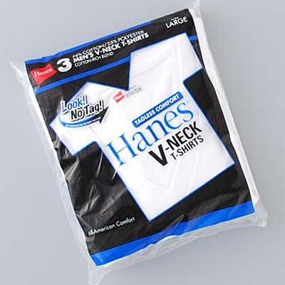 Hanes ヘインズ VネックTシャツ ブルーパック 白無地 3枚組 XLサイズ