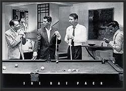 Rat Pack Shooting Pool Art Prin Poster Dry Mounted Wood Framed, 24x36..