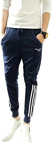 Men's Casual Slim Fit Jogging Harem Pants Drop Crotch Sports Trousers PT006 (Large, Navy(Short Strip))