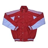ADIDAS サーマル3ストライプグラウンドコート(ユニバーシティレッド×ライトグレー)