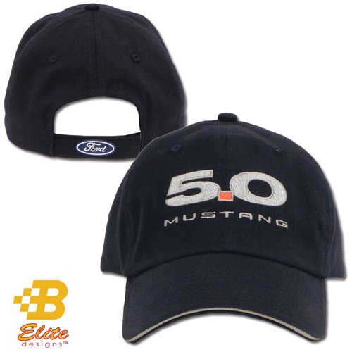 Ford Mustang 5.0 Embroidered Navy Brushed Cotton 