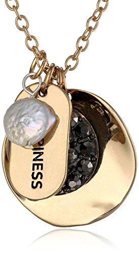 Freshwater Cultured Pearl Crystal “I Wish For Happiness” Gold-Tone Charm Pendant Necklace