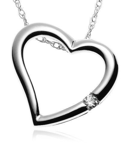 10k White Gold Diamond Heart Shaped Pendant (.02 cttw, G-I Color, I3 Clarity)