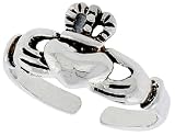 Sterling Silver Irish Friendship Symbol Oxidized Claddagh Adjustable (Size 3.5 to 6.5) Toe Ring / Kid's Ring, 5/16 in. (8mm) wide