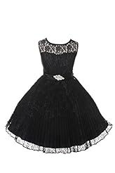 Girls Sleeveless Pleated Lace-Up  Knee Length Polyester/Tulle Flower-Girl Dress  With Rhinestones