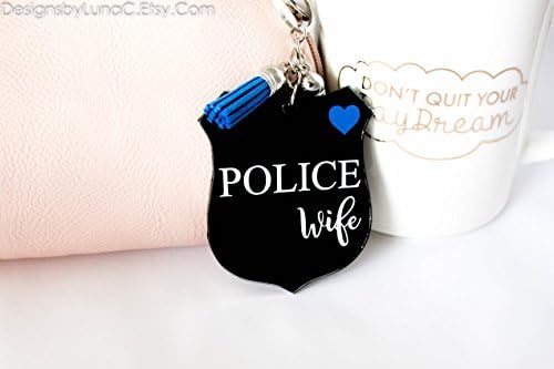 police wife keychain - keychain for women - unique keychains - acrylic keychain - police wife gift - police gift - blue life matters - badge