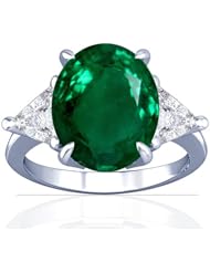 14K White Gold Oval Cut Emerald Three Stone Ring