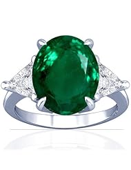 Platinum Oval Cut Emerald Three Stone Ring