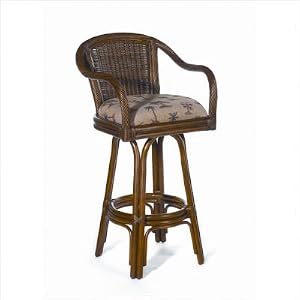 Key West Indoor Rattan 30 Swivel Bar Stool in Antique Finish Fabric: Palm Grove