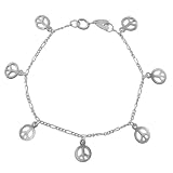 Sterling Silver Dangling Peace Signs Bracelet