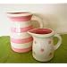 Ronnie's Terramoto Ceramic, Medium Pitcher 1.5 Quart and Creamer, Pink Stripes / Polka Dots
