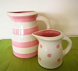 Ronnie's Terramoto Ceramic, Medium Pitcher 1.5 Quart and Creamer, Pink Stripes / Polka Dots