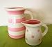 Ronnie's Terramoto Ceramic, Medium Pitcher 1.5 Quart and Creamer, Pink Stripes / Polka Dots