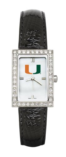 Miami Hurricanes UM NCAA Womens Allure Black Leather Watch