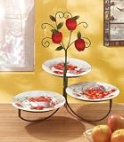 Apple Styled Porcelain Plate Display with Rack, Set of 3