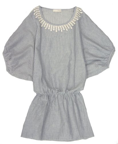 チュニック ワンピース ドルマン レース 綿100％ レディース ストライプ かぎ編み