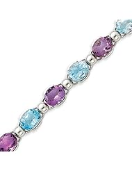 Sterling Silver 7.25 Inch Amethyst & Blue Topaz Bracelet - 7.25 Inch