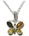Sterling Silver Multi-Color Amber Butterfly Pendant on Italian Rolo Chain, 18