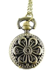 Youyoupifa Vintage Flower Bronze Alloys Carve Patterns Quartz Pocket Watch(Unisex)