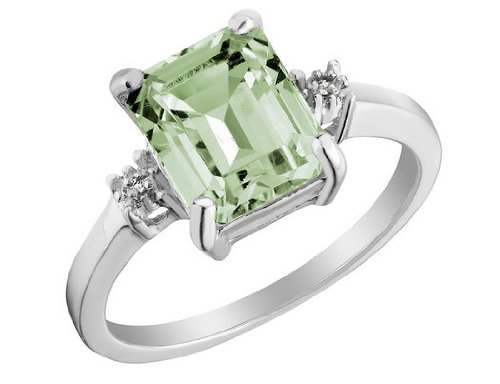 Green Amethyst Ring with Diamond Accent 3.0 Carats (ctw) in Sterling Silver